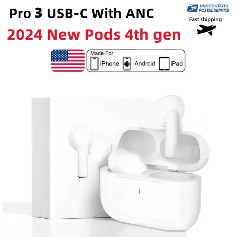 2025 New tws earbuds Pods Pro 3 pod 4th Gen With ANC earbuds Pro 2 anc USB C earphones wireless Bluetooth Headset USB-C charging port For Xiaomi iPhone Headphones pods 3rd