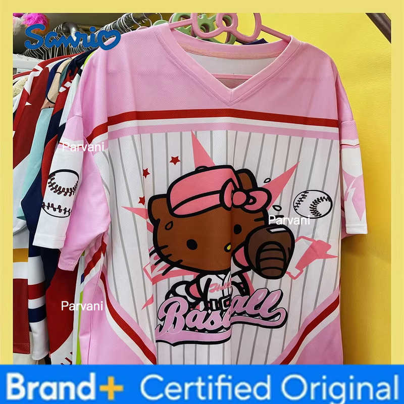 Sanrio Special Edition Hello Kitty Sportswear Womens V-neck Football Jersey Loose Casual Lightweight Breathable Streetwear Kids Tshirt H260228