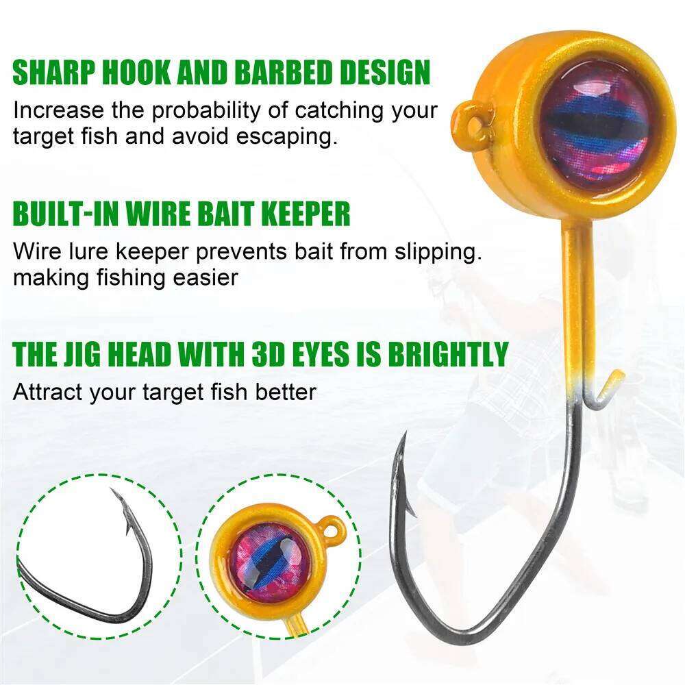 25pcs Crappie Jig Hooks with 3D Eyes Swimbait 1/32 1/16 1/8OZ Fishing Jigs Heads Worm hooks for Trout Bass Z260228