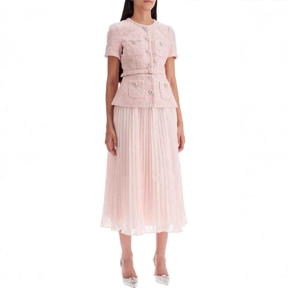 2026 autumn designer fashion brand elegant women's shiny plaid pleated patchwork fake two-piece long skirt - view 4