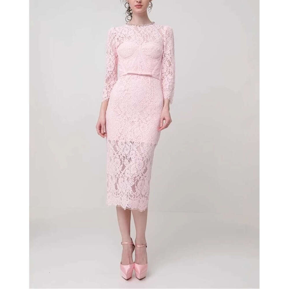 2026 Autumn a2 Designer Lightweight Luxury Elegant Social Style Beaded Collar Lace Slimming Dress