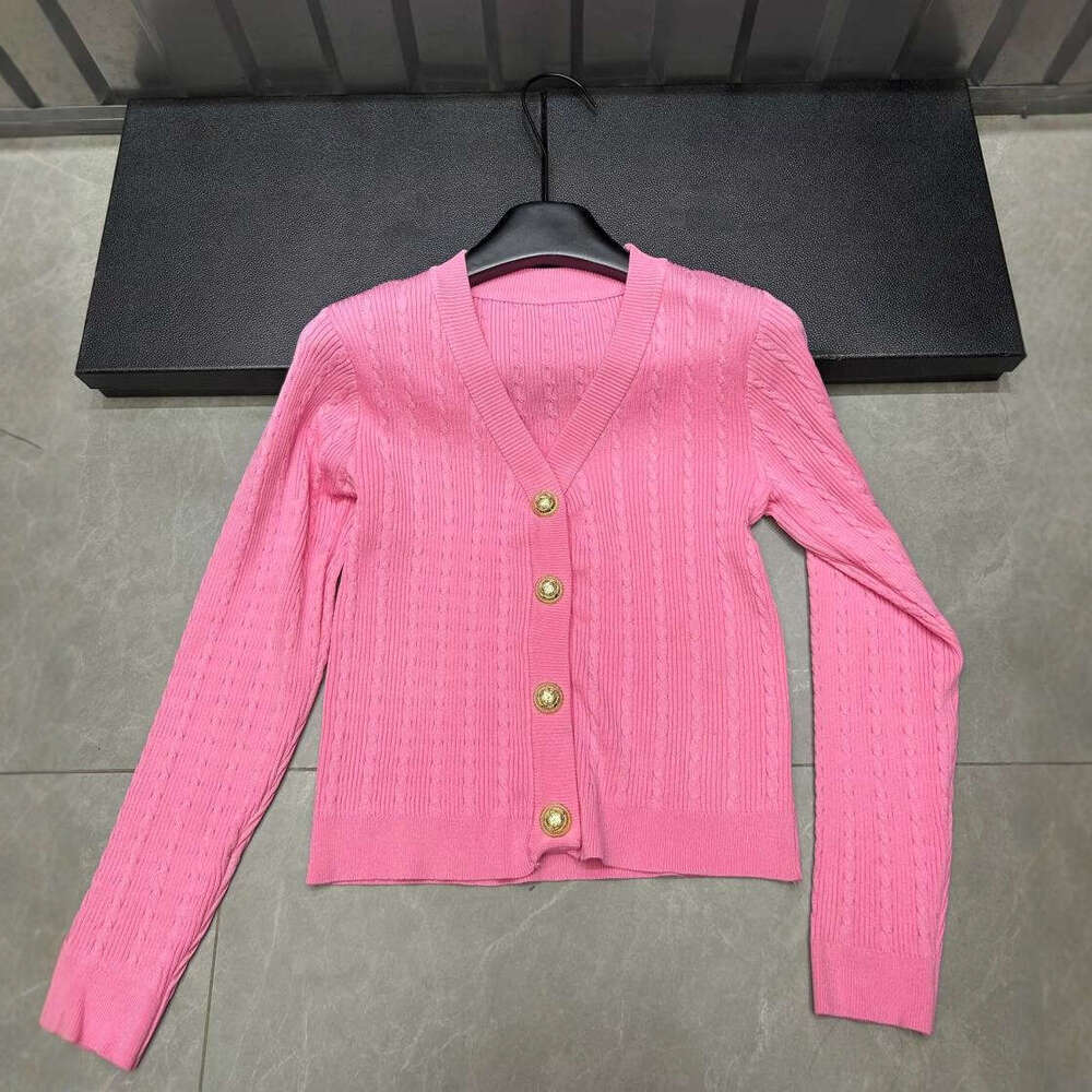 2026 autumn new women's candy A1 colored a1 woven knitted long sleeved single breasted V-neck cardigan loose and versatile top