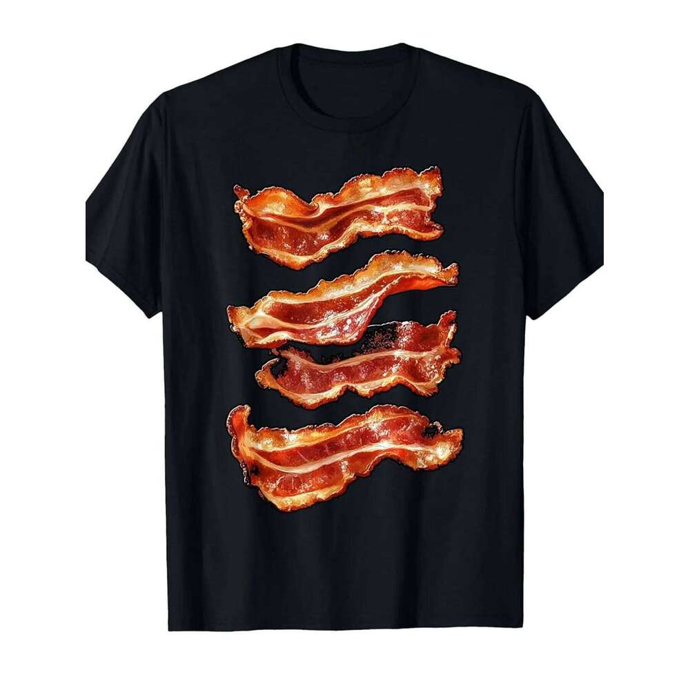 Top Pick Local Men's Fun Bacon Lover Pattern Black Casual Foodie Tee C260228