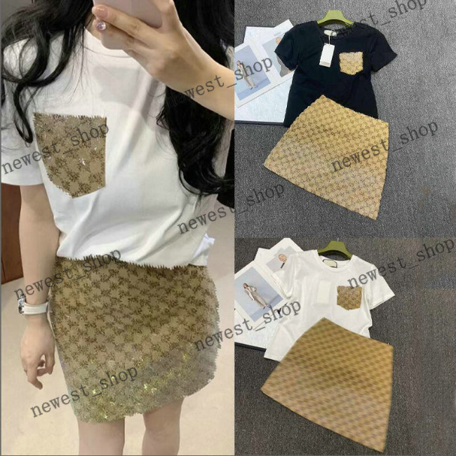 Designer Women's Tracksuits Luxury Short Sleeve Sport Suit Color Hot Stamping Letter Print T-Shirt Patchwork Skirt Breathable Sportsuits