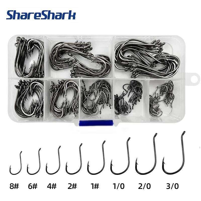 ShareShark 8299 Octopus Hook Set 80/160/240pcs High Carbon Steel Barbed Bent Mouth Sea Fishing Hooks with Tube and Curved Handle Z260228