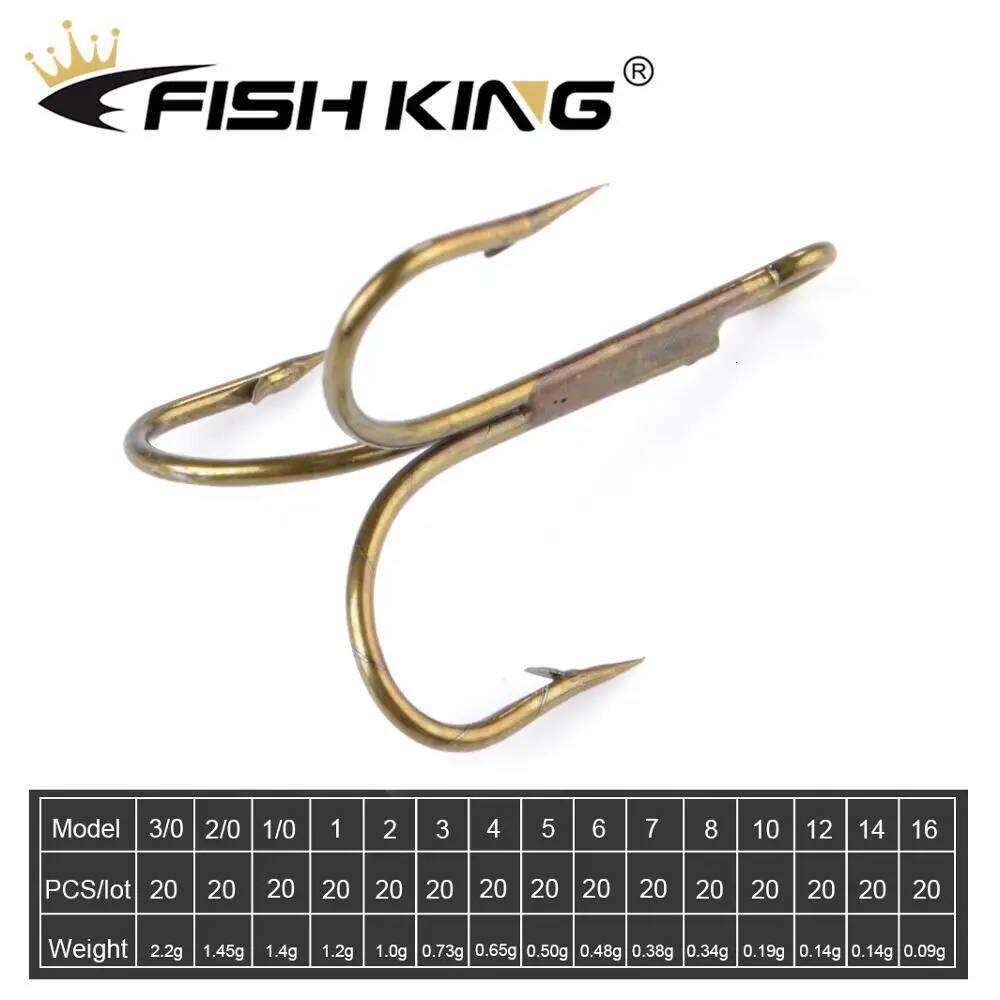 FISH KING 20pcs/pack Hook High Carbon Steel Treble Overturned Fishing Tackle Super Sharp Triple Hooks For Bass Z260228