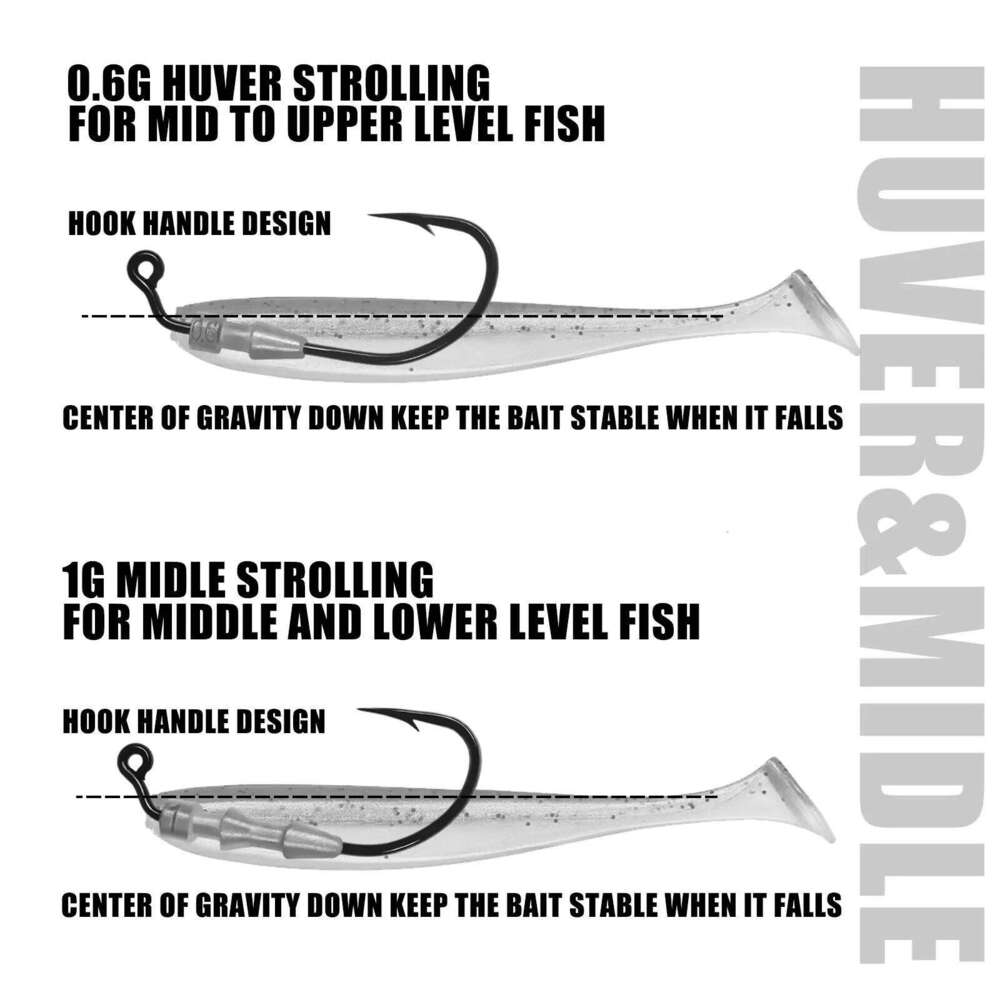 5pcs Fishing Weighted Worm Soft Plastic Lures, Barbed Crank Hooks Jig Head Hooks, for Freshwater and Saltwater Z260228