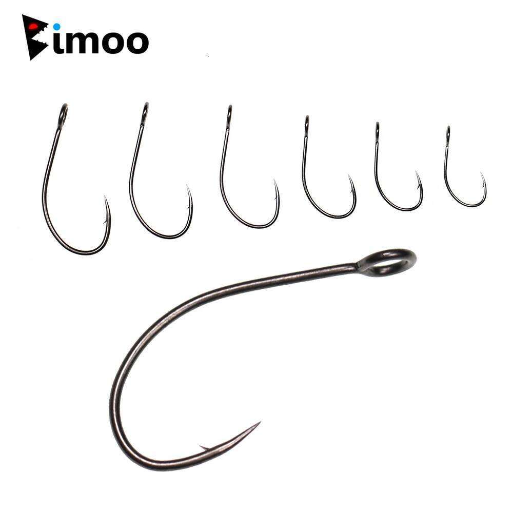 Bimoo 30PCS Black Nickel Big Eye Fish High Carbon Steel Single Hook Fly Fishing Tying Minin Spoon Lure Barbed Hooks Z260228