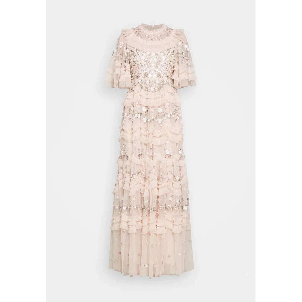 2026 Summer Fashion a3 Brand Fairy Embroidery Flower Ruffle Sleeves Goddess Mesh Cake Long Dress