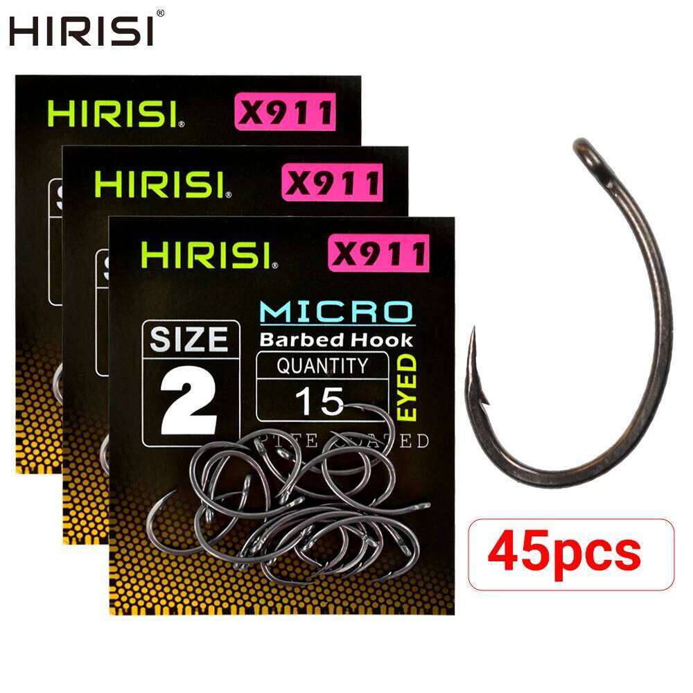 Hirisi 45pcs Micro Barbed PTFE Coated High Carbon Steel Fish Hook With Eye Carp Fishing Accessories X911 Z260228