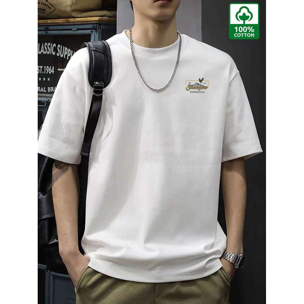 Men'S Casual100% Cotton T-Shirt with Alphabet Print, Crew Neck, Short Sleeve, Regular Fit - Offset Print Comfort Tee C260228 - view 4