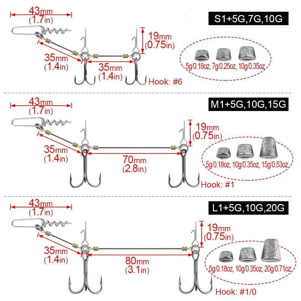 Spinpoler Pike Fishing Craft Shallow Screws Sets #6 #1/0 #2/0 Treble Hook 5g 7g 10g 15g 20g Sinker Weight Bass Trout Saltwater Z260228