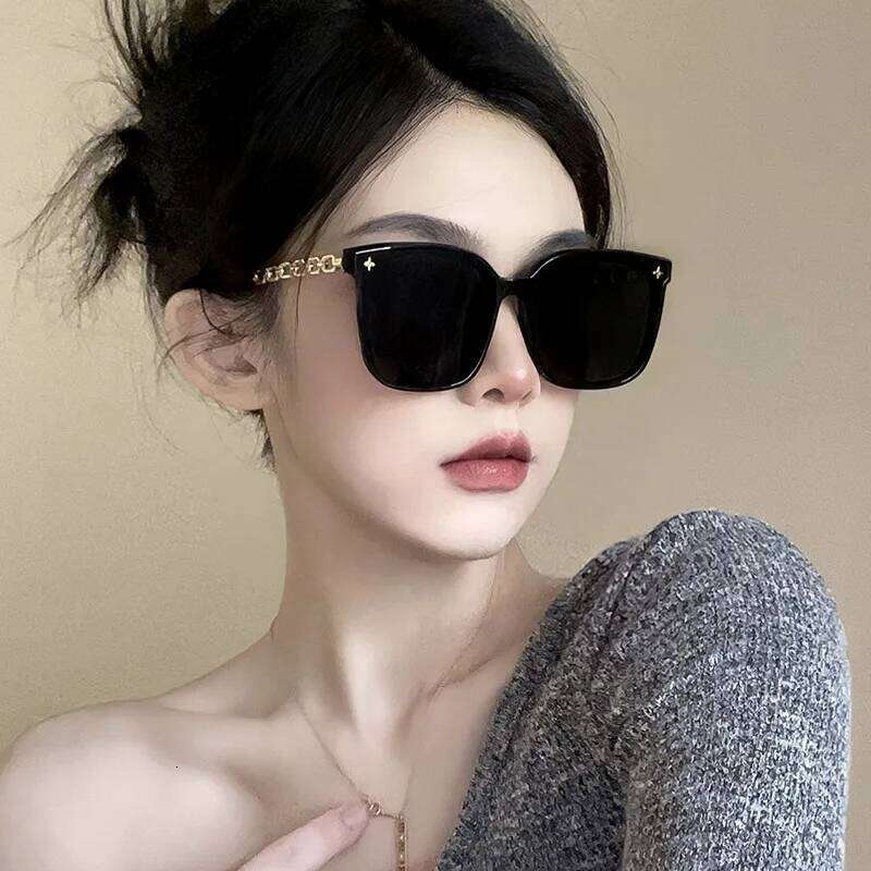 New Rectangle Sunglasses Metal Chain Strip Mirror Leg Sun Glasses Women's Outdoor Driving Eyewear Uv400 Oculos De Sol