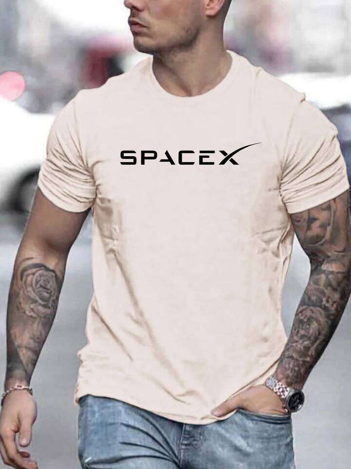 Men's Summer 100 Cotton Fashionable Casual Loose Large Size SPACEX Letter Pattern Printed Round Neck Short Sleeve T-shirt Top C260228 - view 5