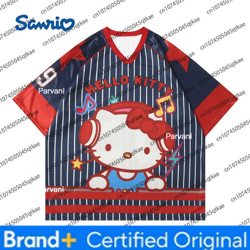 Sanrio 2025 Music Hello Kitty V-neck Football Tshirt Cartoon Sportswear Kid Adult Loose Casual Breathable Sport Streetwear Tee H2602281