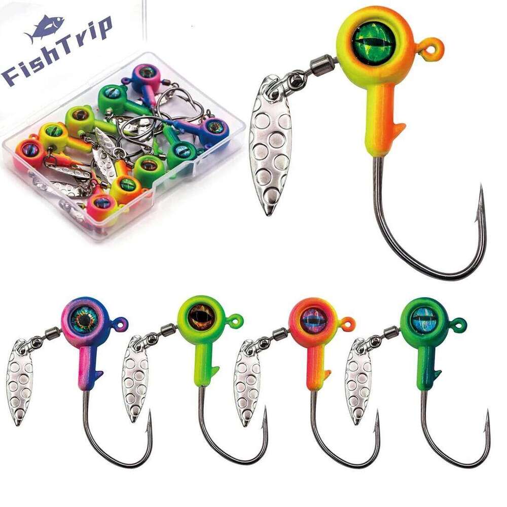 FishTrip 5Pcs Jig Heads Hooks Spinner, Underspin Crappie with Willow Blade for Saltwater Freshwater With Box Z260228