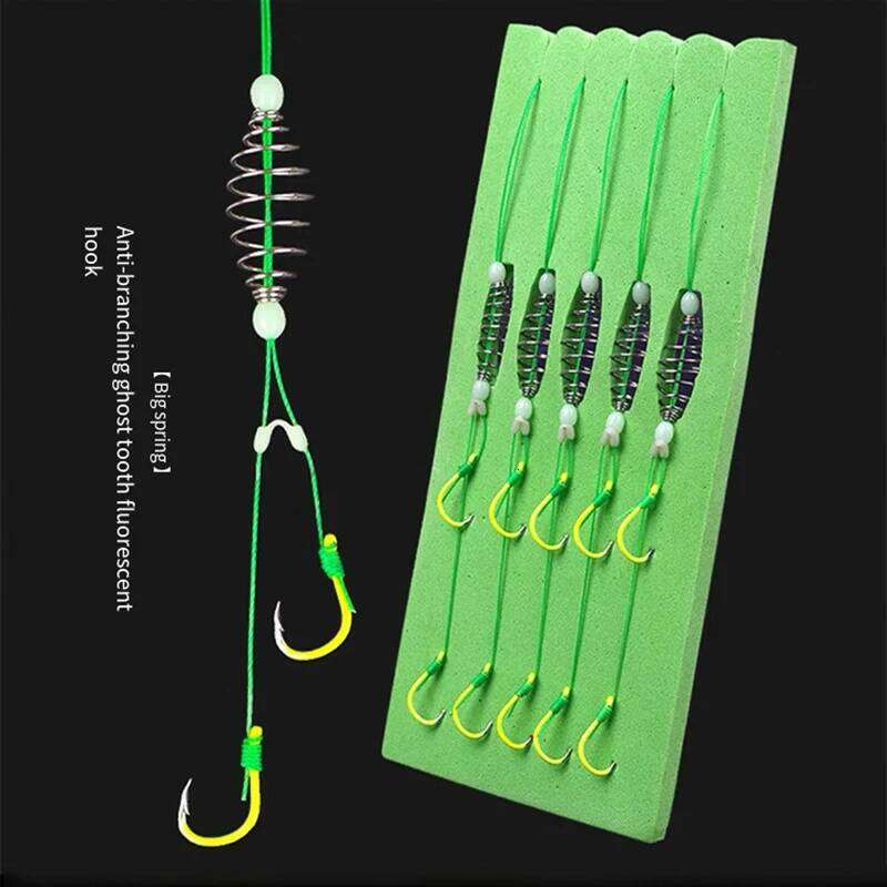 5pcs/set Fluorescent Green High Carbon Steel Hook 8# -13# Strong Sharp Spring Hooks for Saltwater Freshwater Fishing Z260228