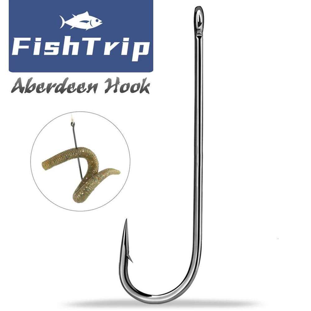 FishTrip Aberdeen Hooks 50-200pcs Long Shank Barbed Sea Fishing High Carbon Steel Carp Jig Worm Hook Freshwater Z260228
