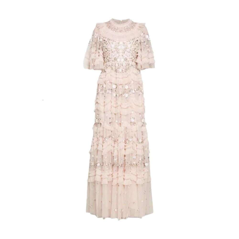 2026 Summer Fashion a3 Brand Fairy Embroidery Flower Ruffle Sleeves Goddess Mesh Cake Long Dress
