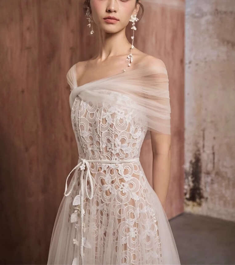 2026 a2 Summer Women's Designer Fashion Brand Elegant Fairy like Shawl Mesh Lace Long Dress