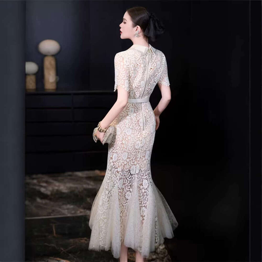 2026 Spring/Summer Designer Fashion Brand Elegant a2 Women's Flower Lace Slimming Mermaid Long Dress