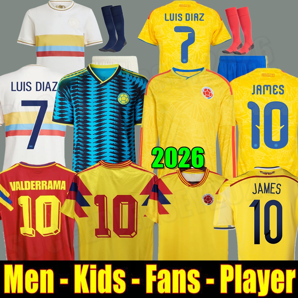 Valderrama soccer jerseys Guerrero Colombia 1990 Retro 100th anniversary shirt 01 02 2014 JAMES FALCAO 1998 2026 World Cup LUIS DIAZ kids kit Football uniform