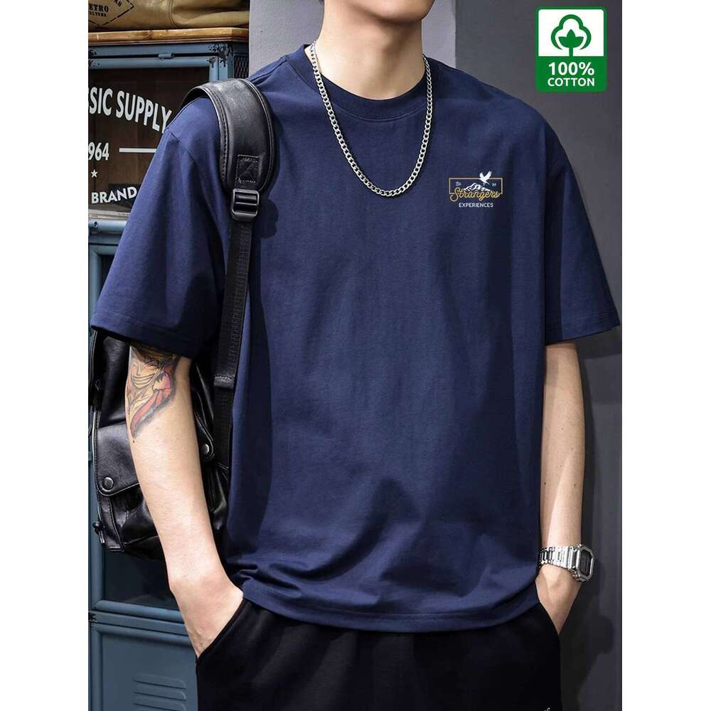 Men'S Casual100% Cotton T-Shirt with Alphabet Print, Crew Neck, Short Sleeve, Regular Fit - Offset Print Comfort Tee C260228 - view 5