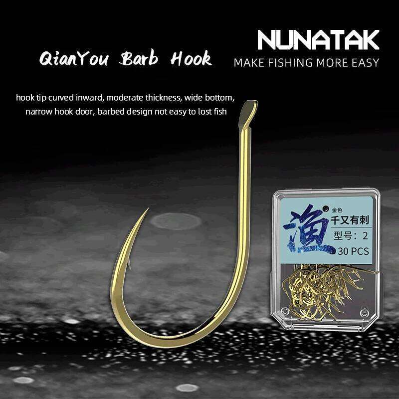 NUNATAK NEW QianYou Sharp Barbed Gold Rock Fishing 30P/1Box 16 Sizes Antirust SEA Black Sea-Bream Fish Hook Z260228