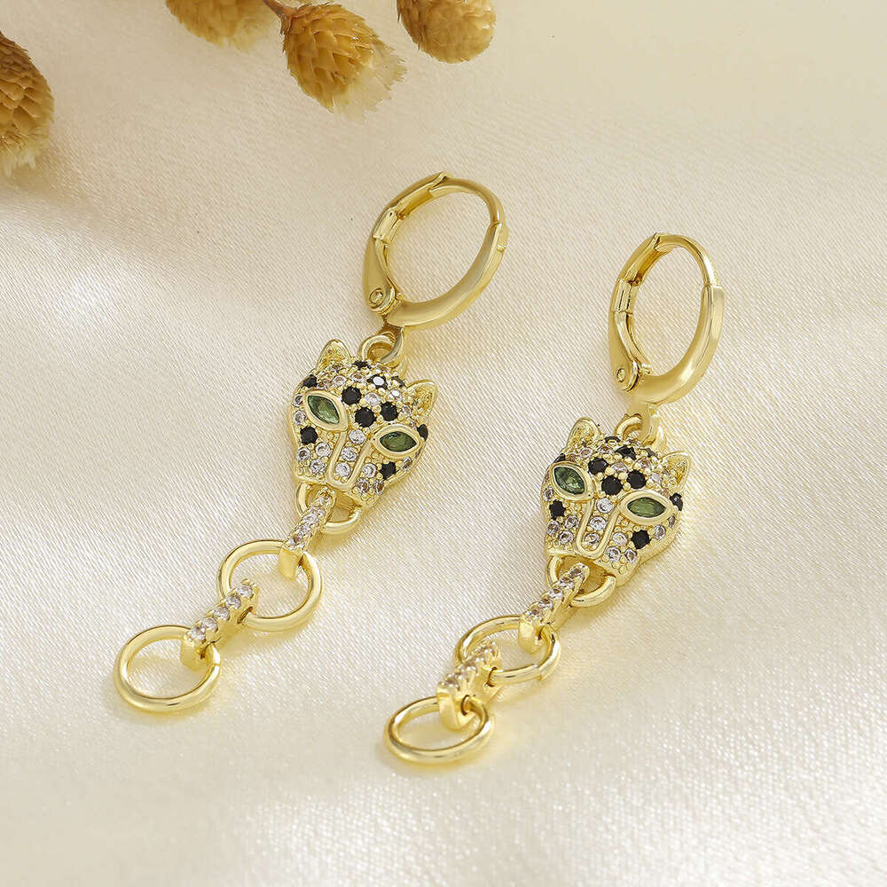 Leopard Head Pendant Earrings Designer Women's Jewelry Niche Luxury Gold-Plated Copper Earrings