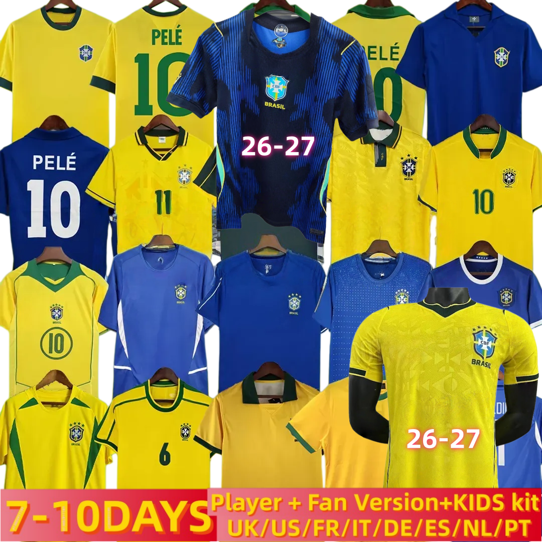26 27 Brasil soccer jerseys Ronaldinho 2002 2004 camisa de futebol 2010 classic BraziLS 1994 1997 1998 RIVALDO ADRIANO 2006 kids Adult short long sleeves Retro shirt