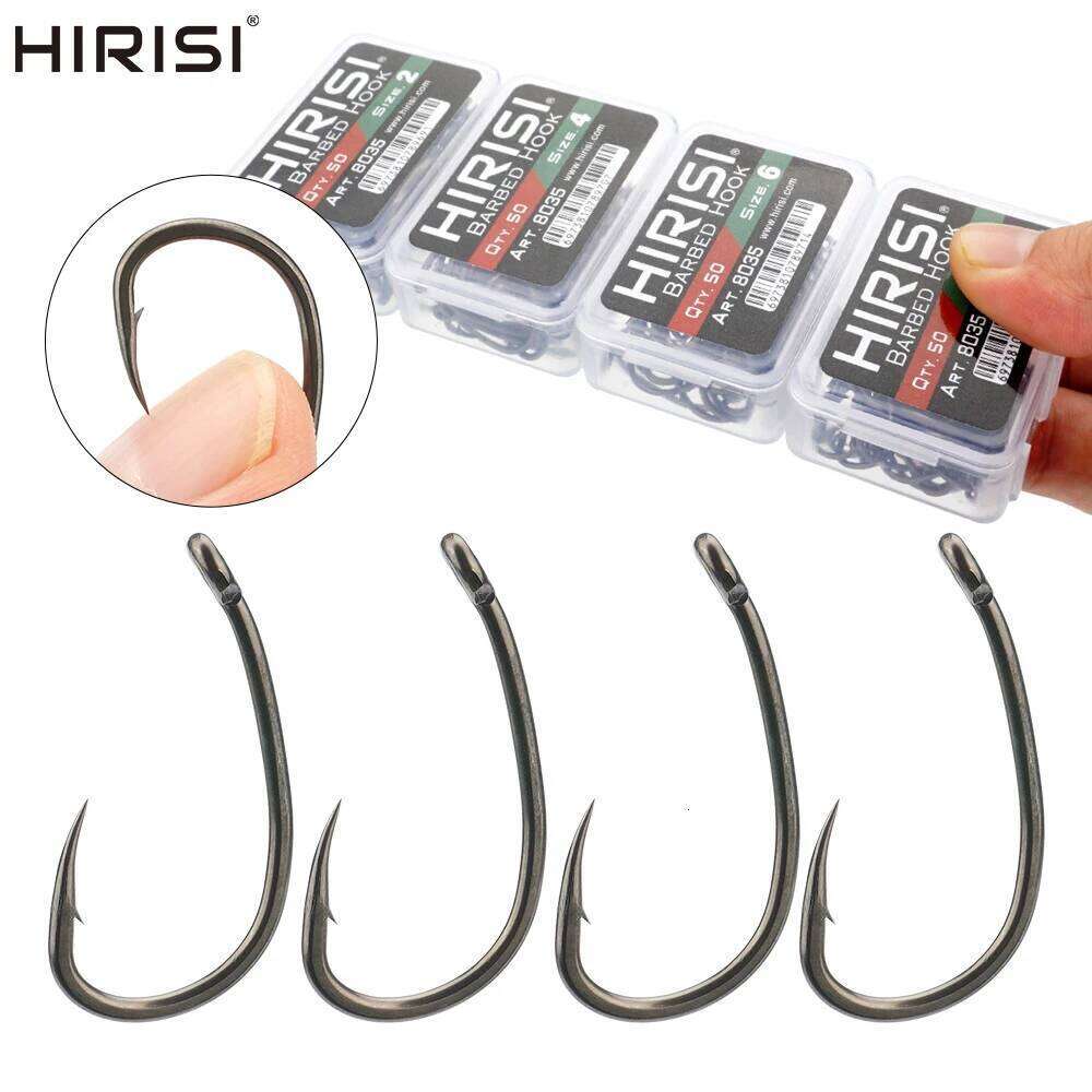 Hirisi 50Pcs High Carbon Stainless Steel PTFE Coated Micro Barbed Fish Hook Spliceable Box Fishing Tool 8035 Z260228