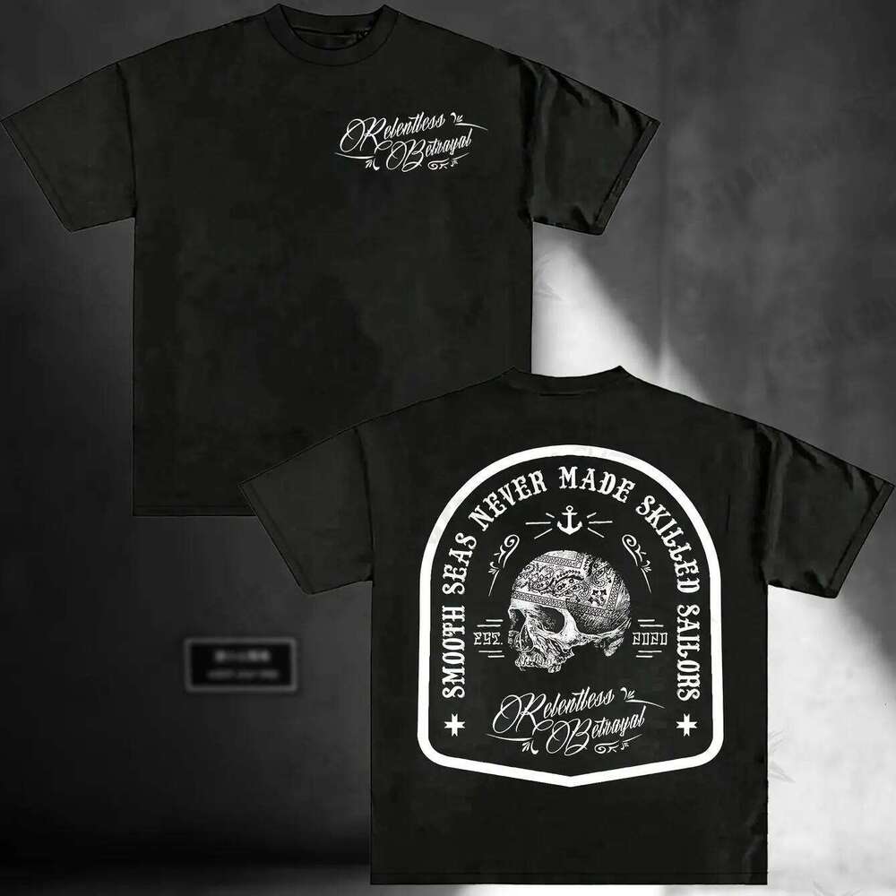 Calm Ocean Never Makes A Skilled Sailor. Men's Round-neck Short-sleeved Shirt with Skull Pattern pure Cotton T-shirt Casual C260228