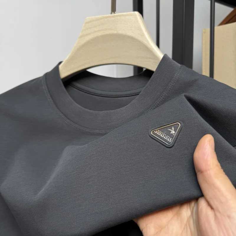 Men's Summer Casual T-Shirt Fashion Luxury Brand Cotton Soft Comfortable Simple Triangle Badge Round Neck Short Sleeve TopT260228