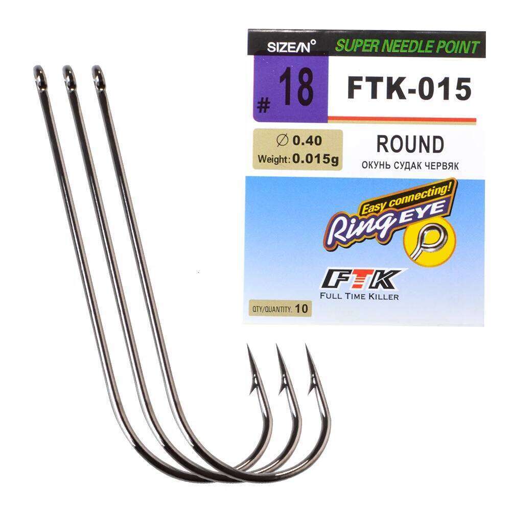 FTK 7-10PCS High Carbon Steel Hook ROUND 2#-18# Barbed Single Hooks With Eye Fishing Accessories Z260228
