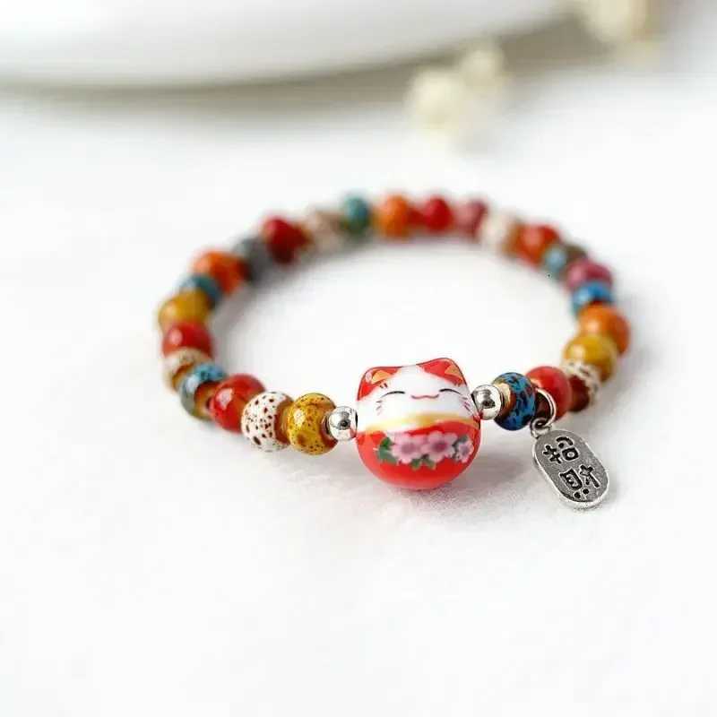 b03 Japan Cat Bracelet For Girls Adjustable Colorful Beaded Bracelets Harajuku Ceramics Cat Pendant Charm Bracelets Jewelry H260228