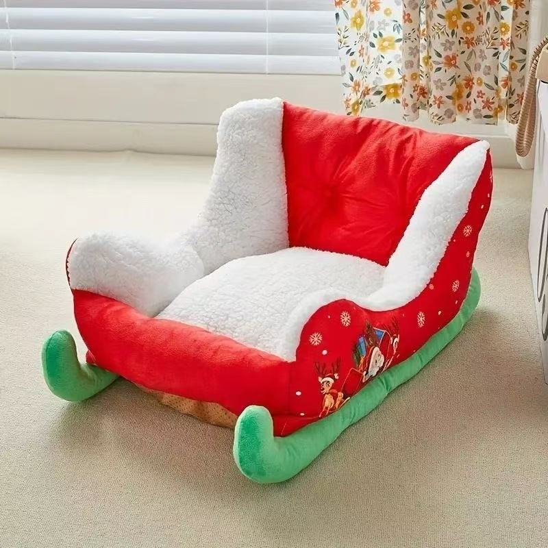 Christmas cat bed, sled bed, winter bed, deep sleeping bed for pets, soft and safe, removable and washable, warm in winter.