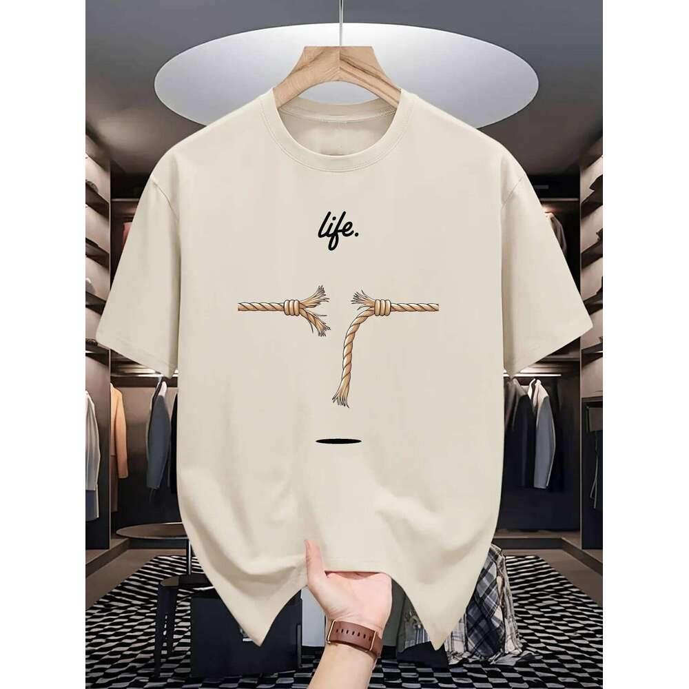 A man's life is like a rope pattern printed 100% pure cotton casual and fashionable round-neck loose short-sleeved T-shirt top C260228 - view 6