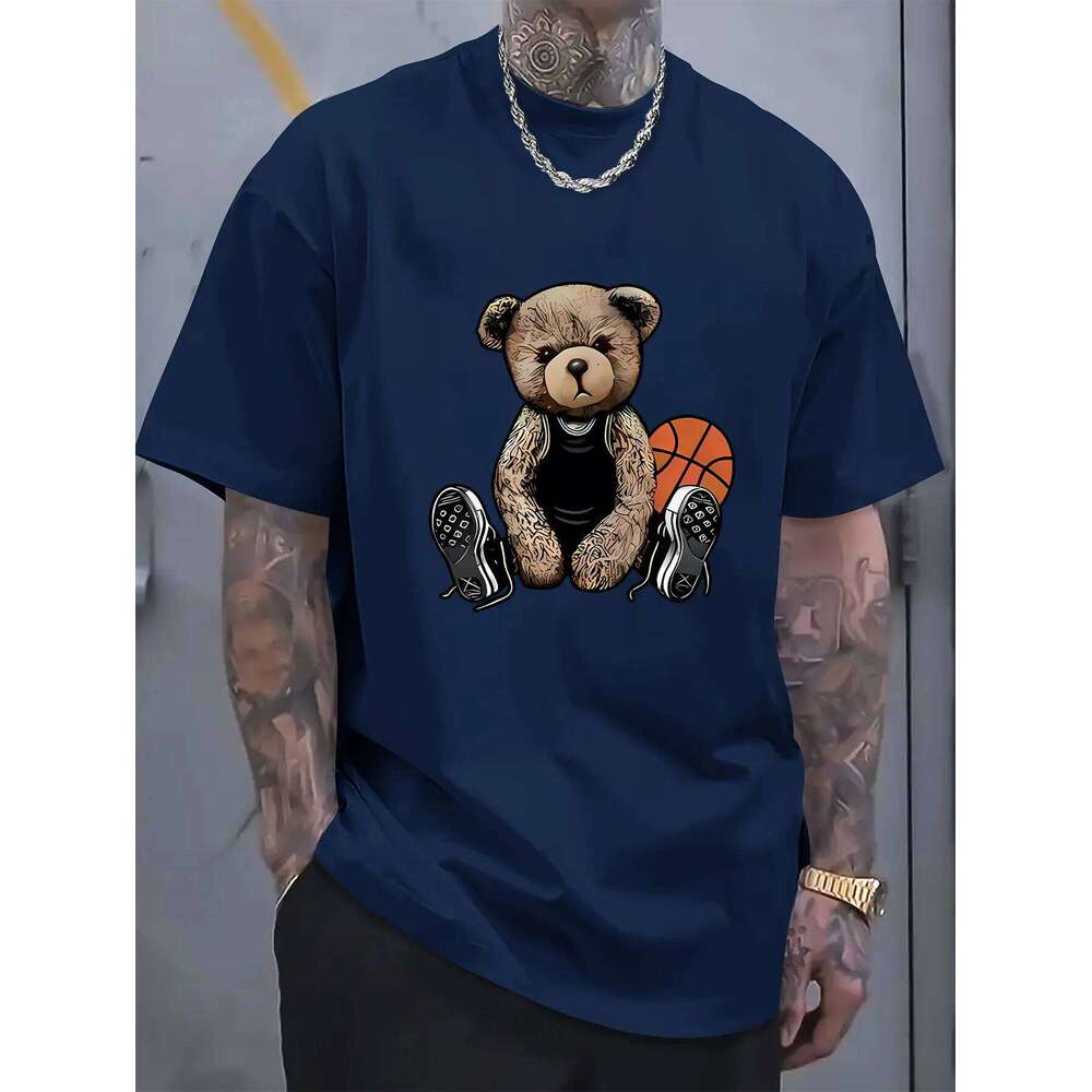 Men's Summer Fashion Fun Basketball Bear Print Comfortable Breathable Round Neck T-shirt Outdoor Casual Top C260228 - view 6