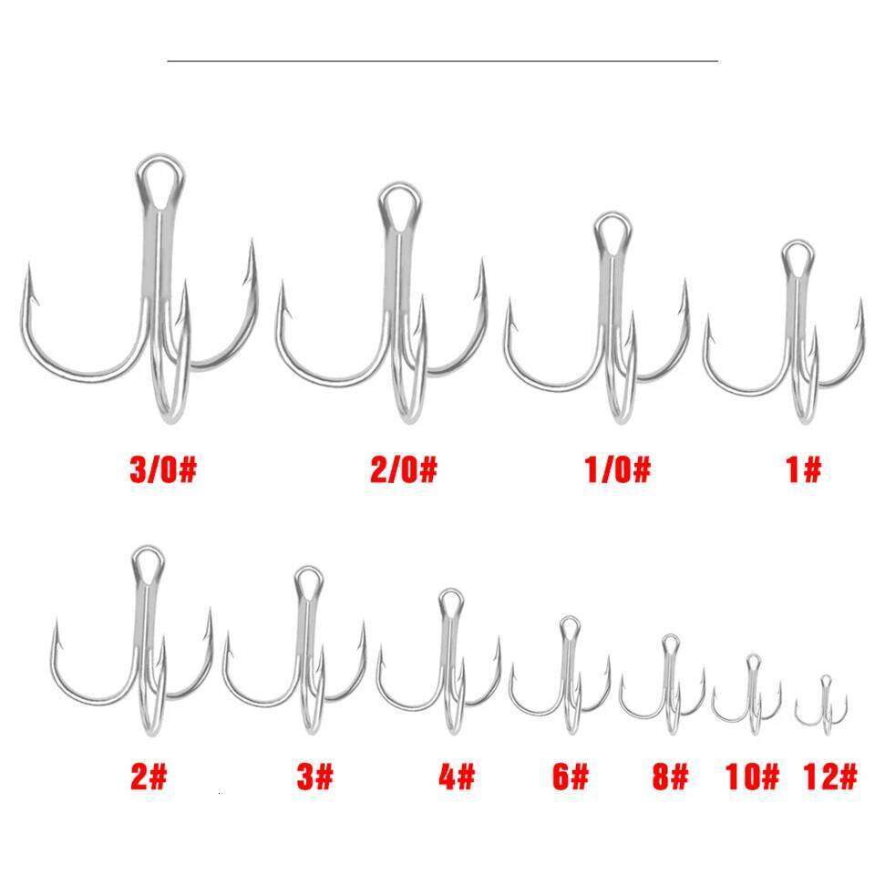Balanzze Hooks Triple 10pcs Size 3/0-12# Anchor Barbed Treble Hook High Carbon Steel Fishing Tackle Z260228