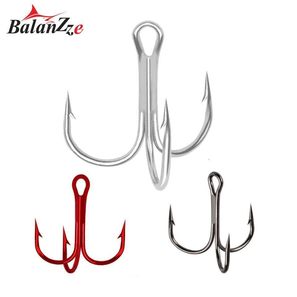 Balanzze Hooks Triple 10pcs Size 3/0-12# Anchor Barbed Treble Hook High Carbon Steel Fishing Tackle Z260228