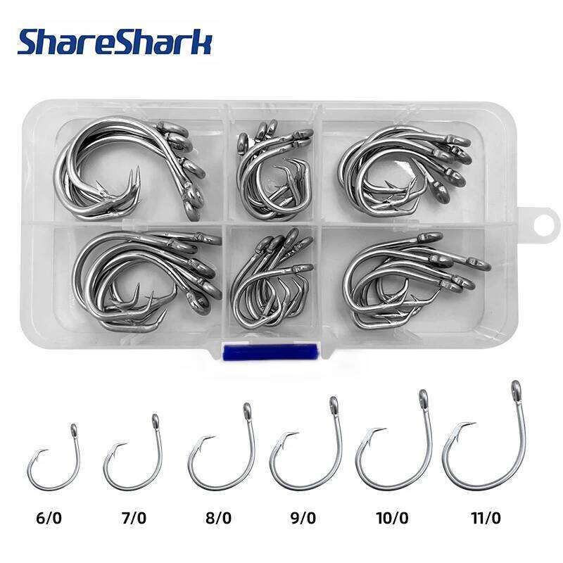ShareShark 30pcs 39960 Barbed stainless Steel Sharp Fishing Hooks high strength saltwater fish hook for pike bass fishing tackle Z260228