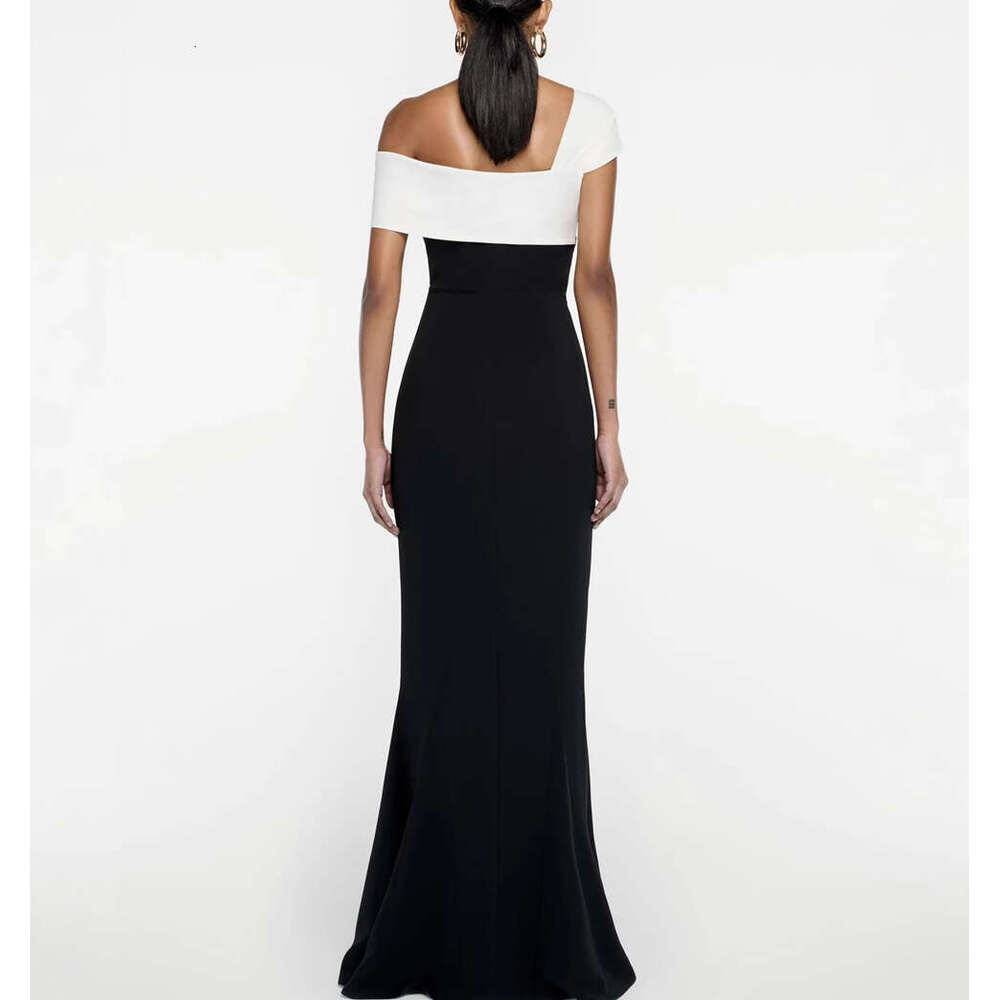 2026 summer French niche design star with fashionable color block off shoulder a3 slim fit mermaid long skirt