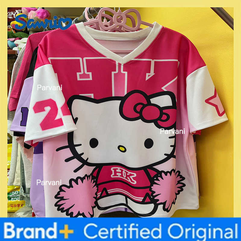Sanrio 2025 Music Hello Kitty V-neck Football Tshirt Cartoon Sportswear Kid Adult Loose Casual Breathable Sport Streetwear Tee H2602281