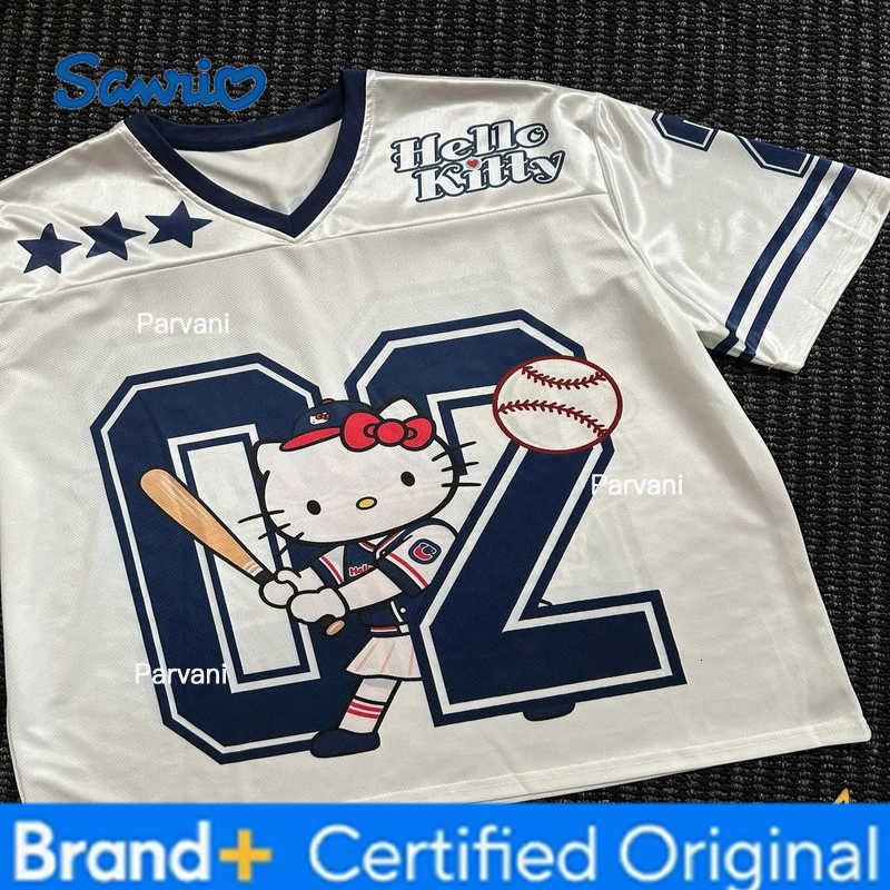 Sanrio Summer Hello Kitty Tshirt Cartoon Sportswear Women Men Y2K V-neck Loose Casual Lightweight Breathable Streetwear Tops H260228