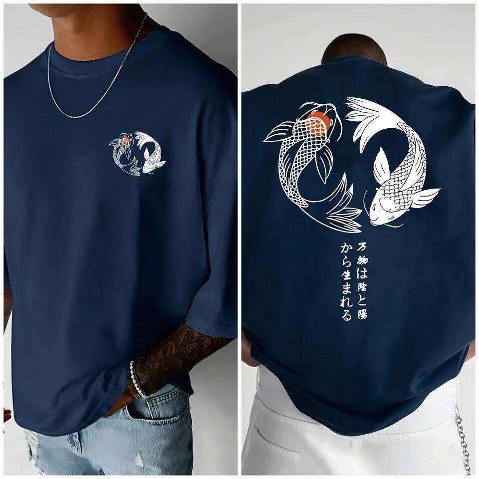 Koi Harajuku Pattern Japanese Men T-shirt Summer Casual Pure Cotton Y2K Street Retro Daily Simple Loose Fitness Run Short Sleeve C260228 - view 5