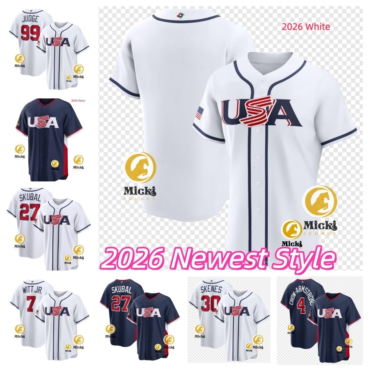 ClaytonKershaw USA2026WBC Baseball Jersey 7 Bobby Witt Jr. 3 Roman Anthony 25 Byron Buxton 4 Pete Crow-Armstrong Custom Stitched Jerseys