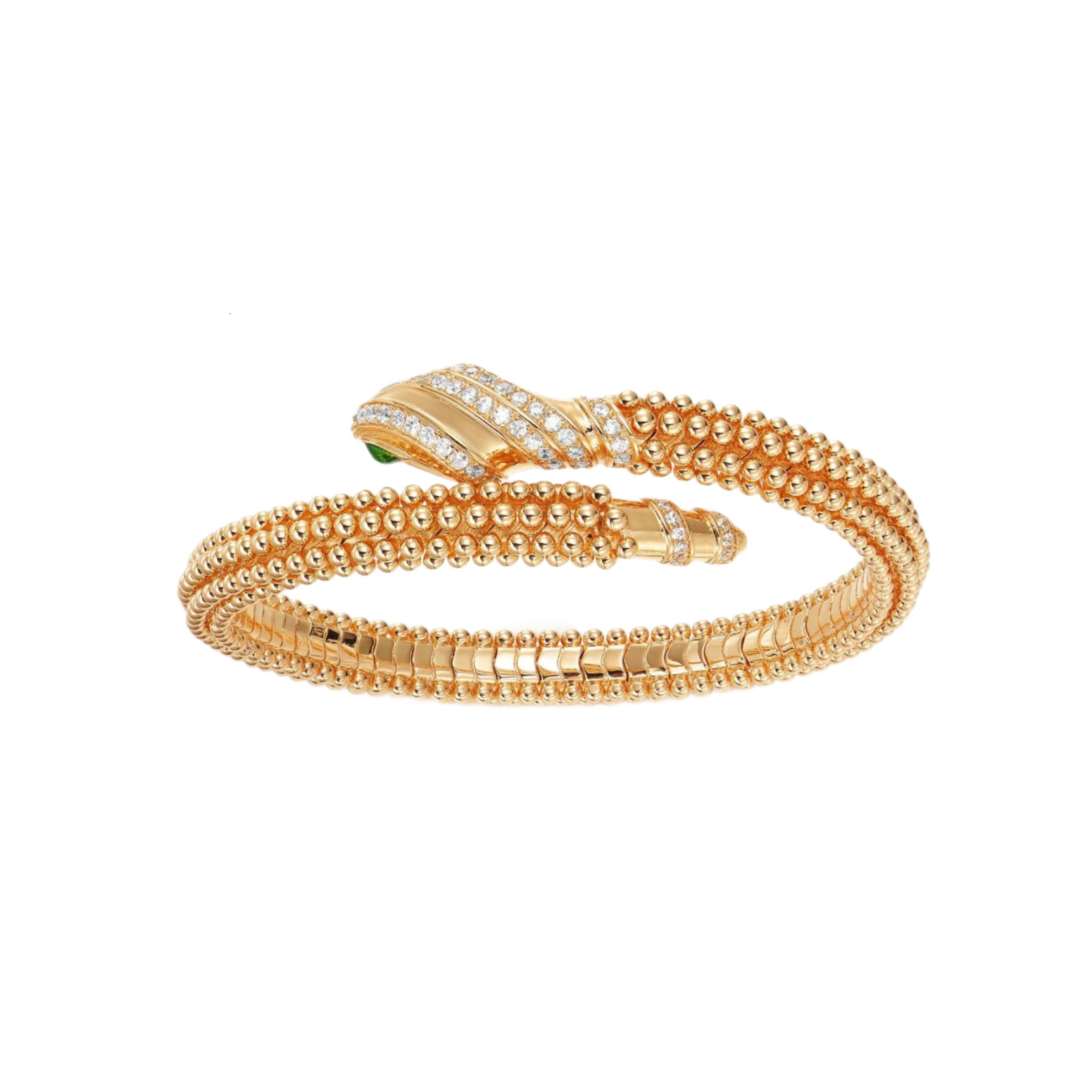 Bracelet New Beaded Bracelet, Gold-Plated Bracelet, Elastic Open Design Bracelet, Vintage Style Bracelet, Unisex Green-Eyed Snake Bracelet