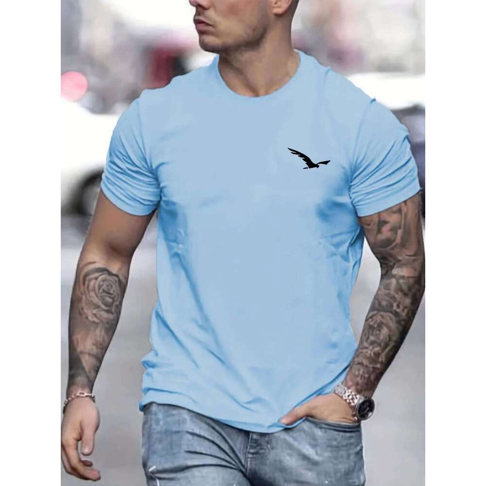 Men's 100% cotton summer loose Bird Graphic printed slim fit casual sports round neck short sleeved T-shirt top C260228 - view 3