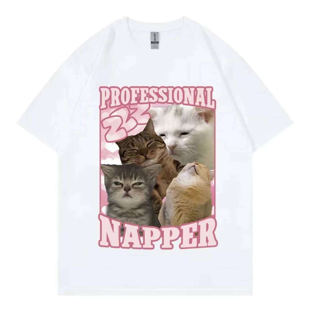 Professional Napper Funny Cat Meme T-shirt Kawaii Fashion Short Sleeve Men Women T-shirts High Quality Cotton Clothing Tee Shirt C260228 - view 3