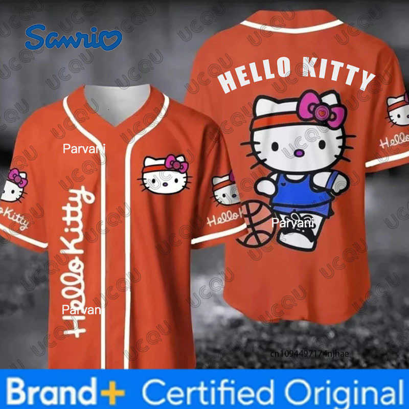 Sanrio Summer New Cartoon Hello Kitty Print Baseball Jersey For Children Short Sleeve Sports Baseball Uniform Casual Kids/Adult Y2K Top H260228